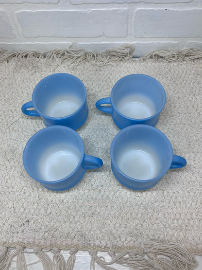 Fire King Mug Set - Blue four stackable mugs