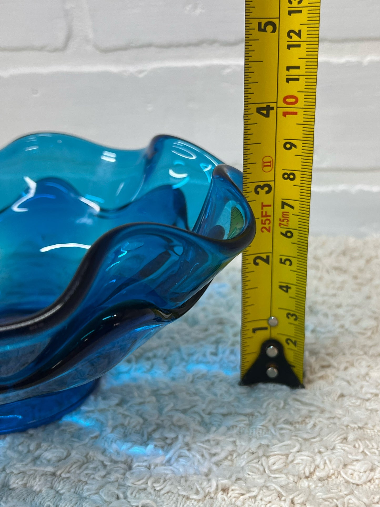 Viking Glass MCM Double Ruffle Blue Blown Glass Bowl
