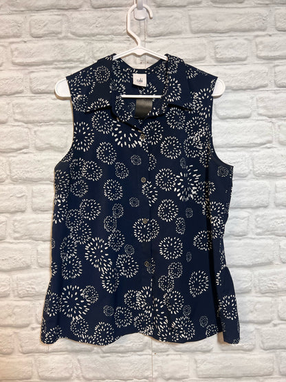 Size L CAbi Navy Blue & White Button Down Summer Top