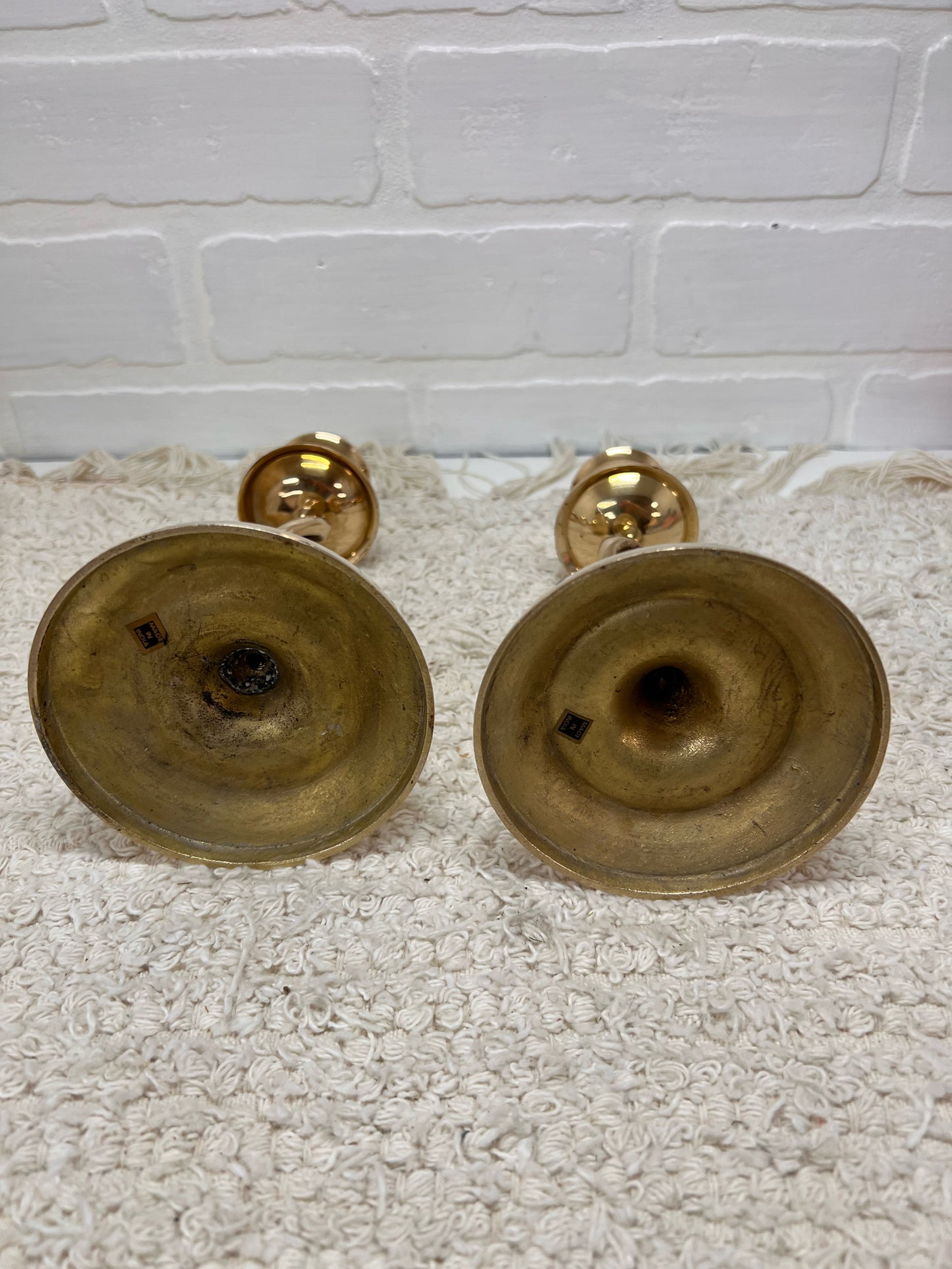 Pair of Vintage Twisted Brass Candlesticks