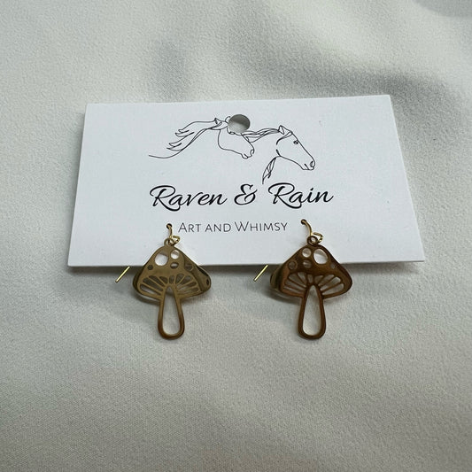 Raven & Rain Goldtone Stainless Steel Mushroom Earrings