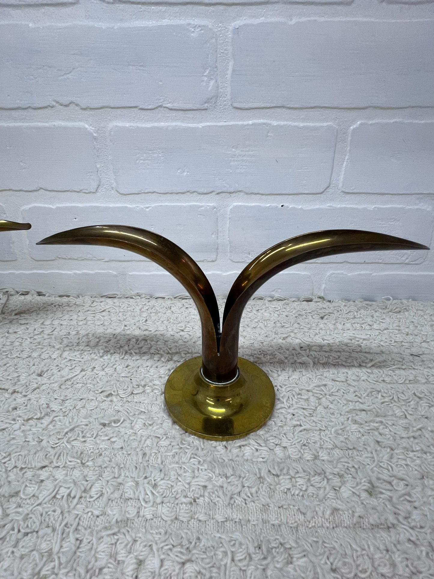 Swedish MCM Brass Lotus Candlestick Holders (Set of 2)