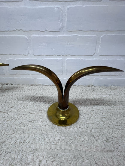 Swedish MCM Brass Lotus Candlestick Holders (Set of 2)