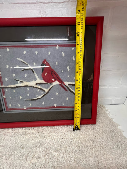 Vintage Framed Winter Cardinal  Piece