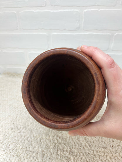 Vintage turned wood hand carved lidded urn
