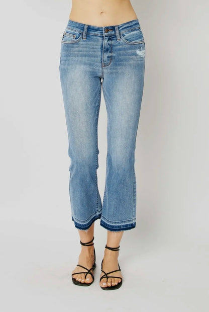 Judy Blue Mid-Rise Release Hem Cropped Bootcut Jeans