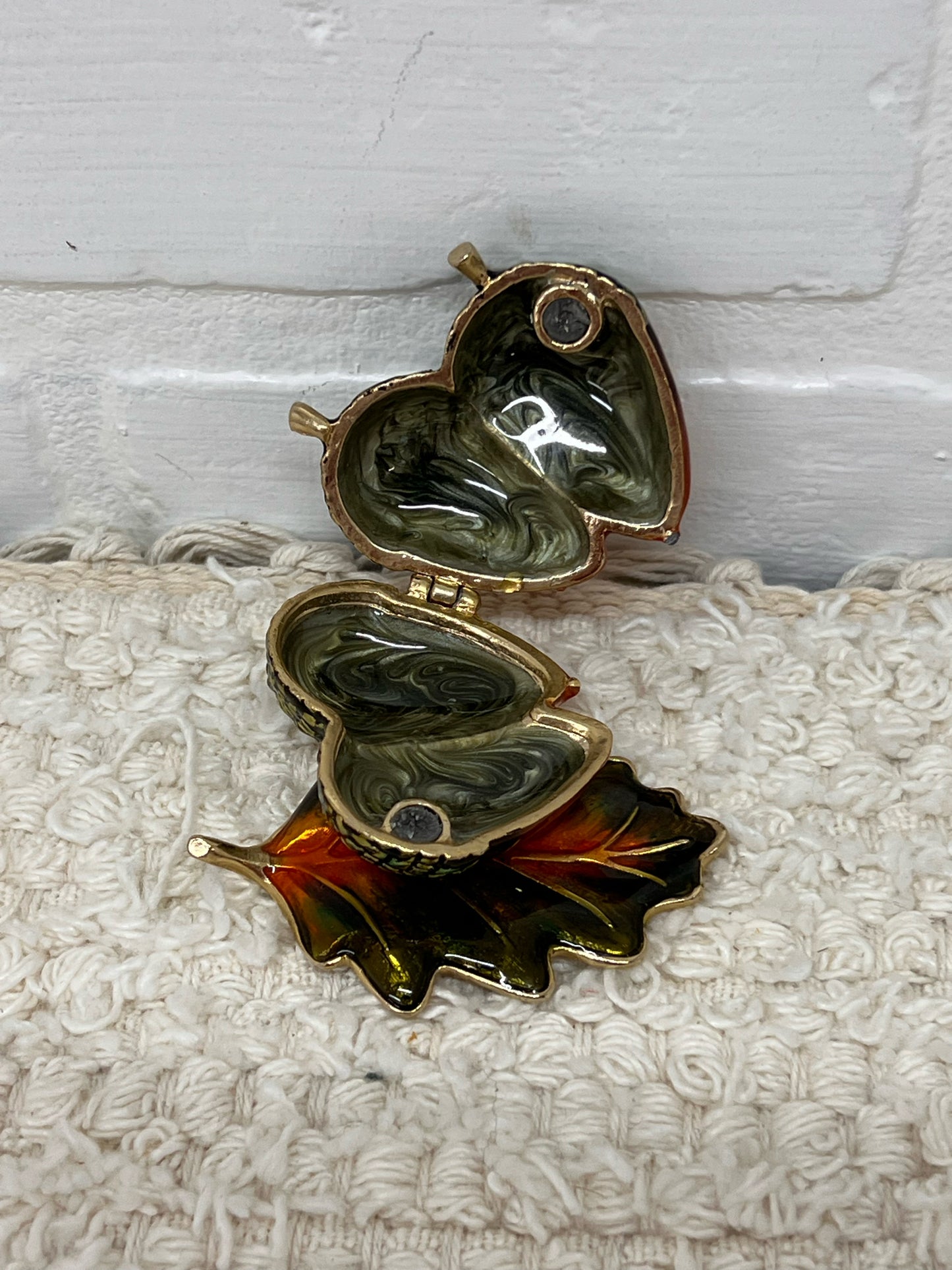 Monet Acorn Enameled Trinket Box