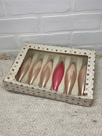 Vintage Pink Glass West German Icicle Ornament Set