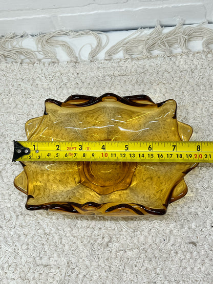 Viking glass MCM amber double crimp footed low bowl