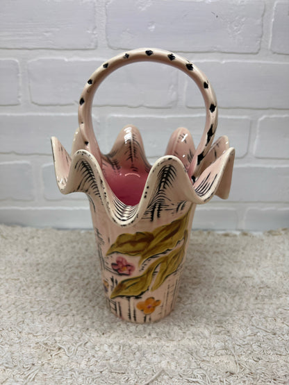 Hull Pottery 1950's 'Flite' T4 Pink Basket Vase