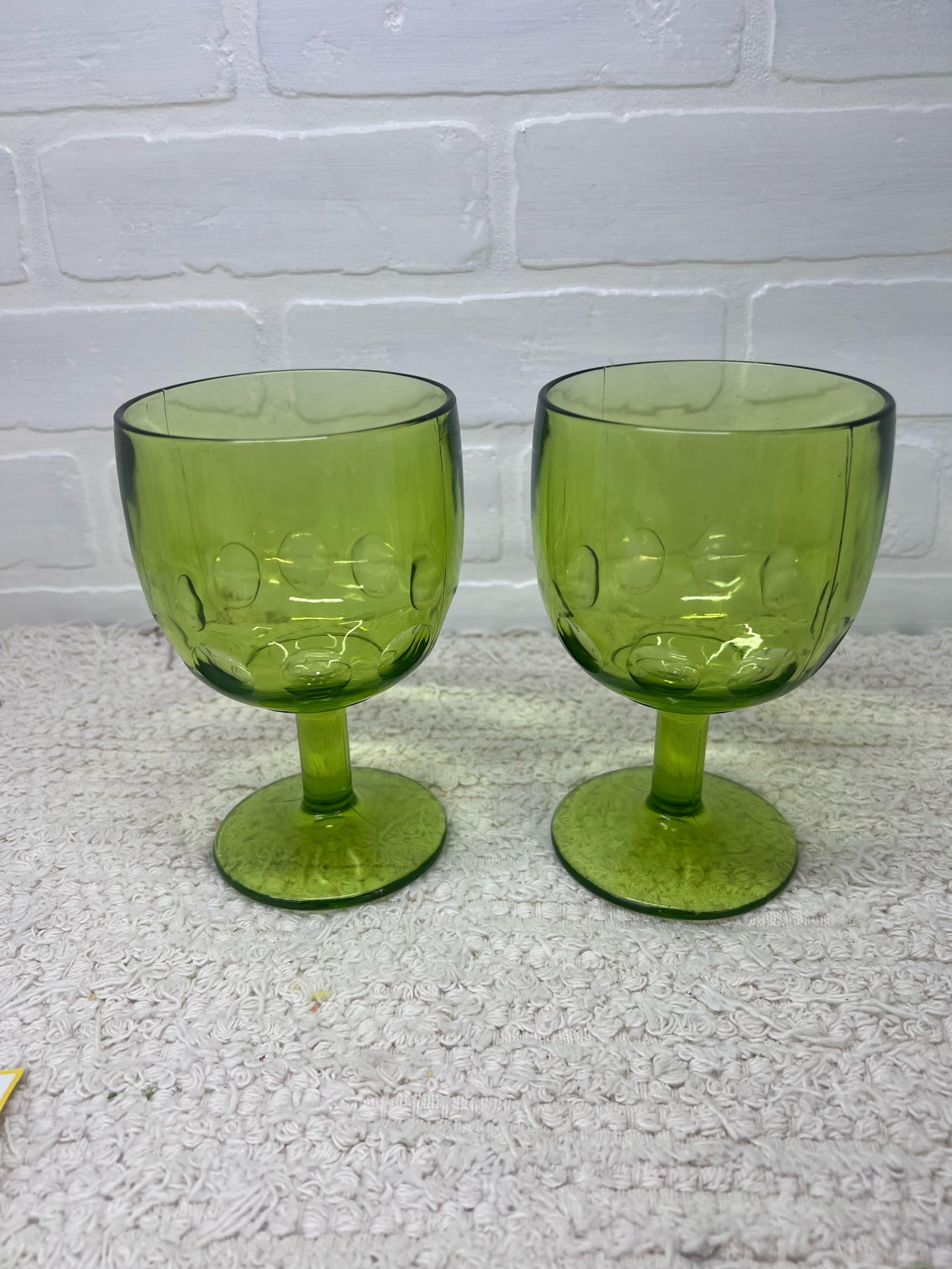 Bartlett Collins Set of 2 Green Thumbprint Goblets