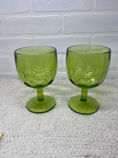Bartlett Collins Set of 2 Green Thumbprint Goblets