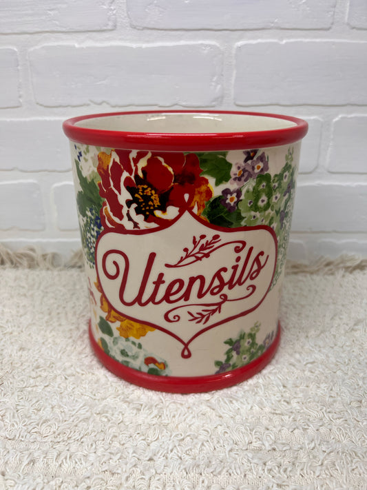 Pioneer Woman Red Floral Utensil Crock