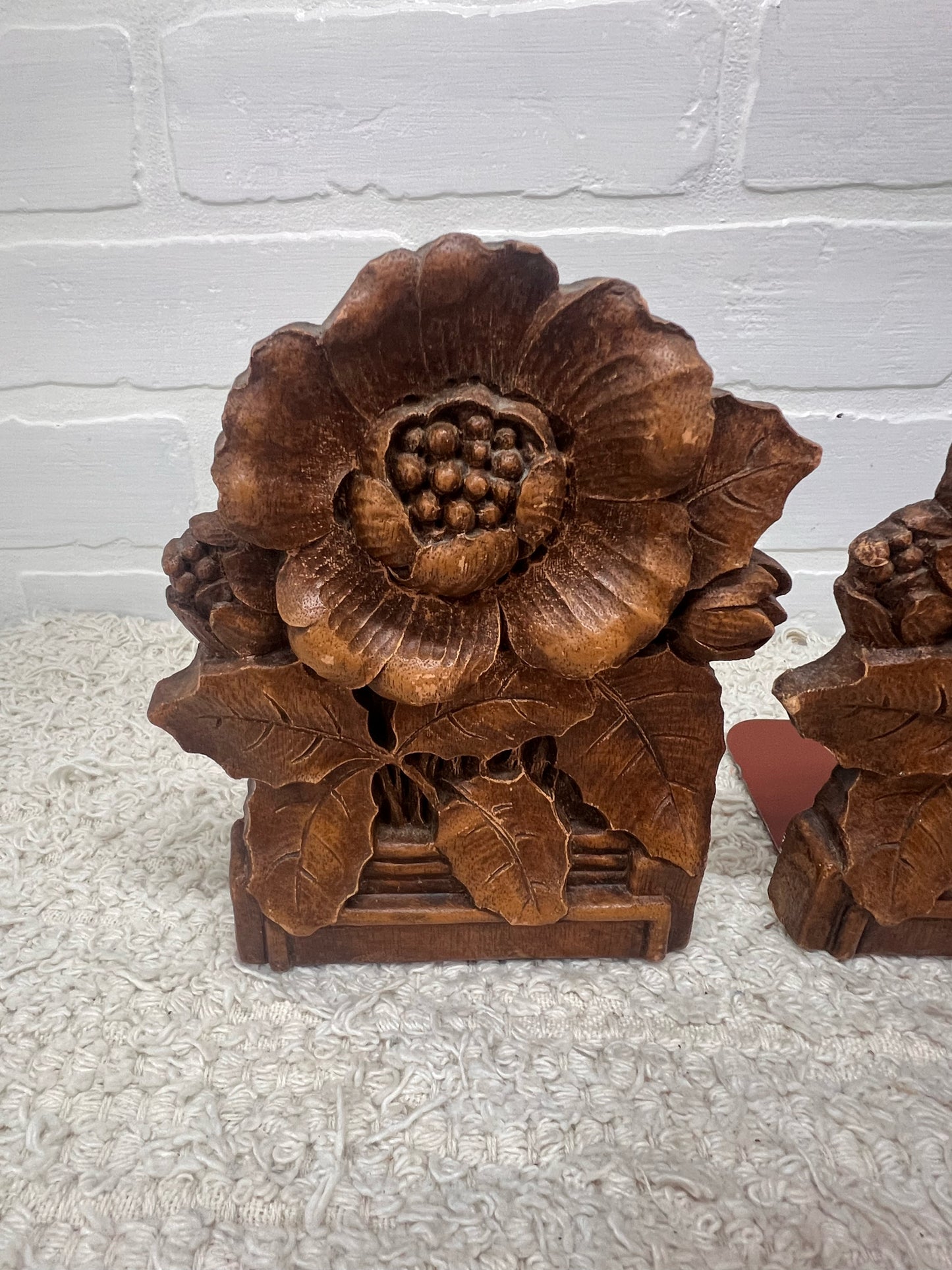 Vintage Book Ends - Floral Carved Look