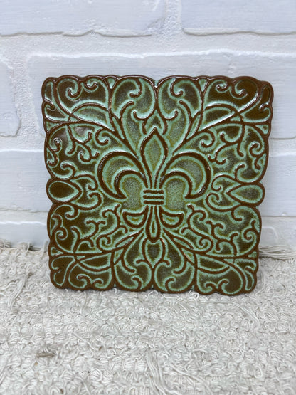 Frankoma Pottery Prairie Green Fleur de Lis  Trivet