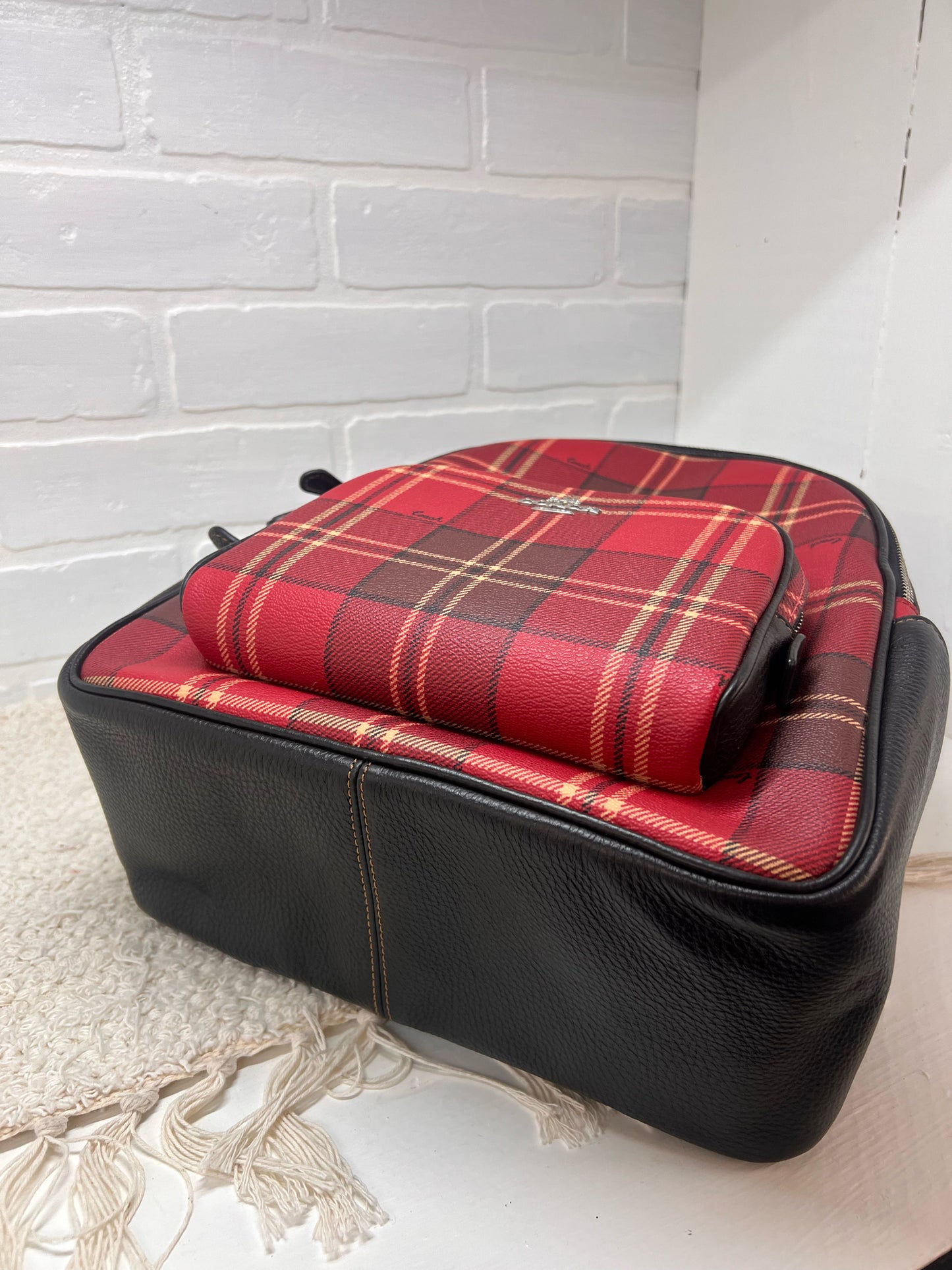 Coach Leather Tartan Plaid Court Backpack Bag