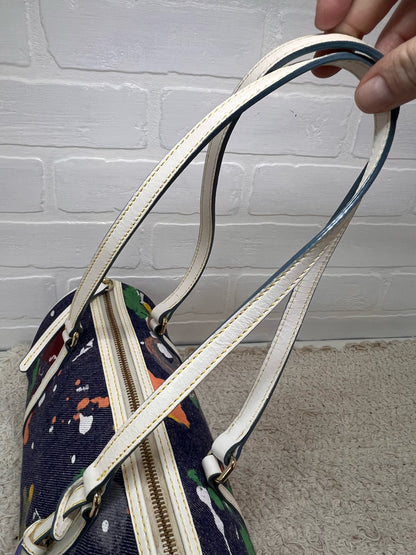Dooney & Bourke Y2K Era Denim Paint Spatter Barrel Bag w/ Leather Trim