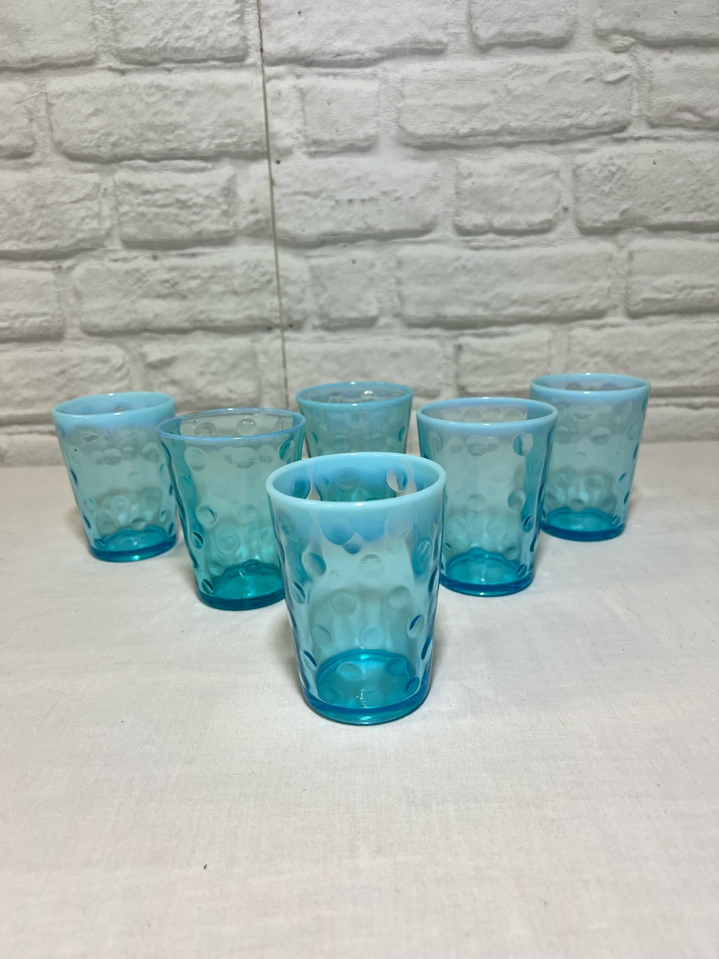 Fenton blue opalescent dotted uranium glass set (6)