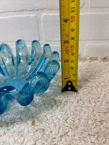 Vintage 'Pulled' Art Glass Blue Bowl