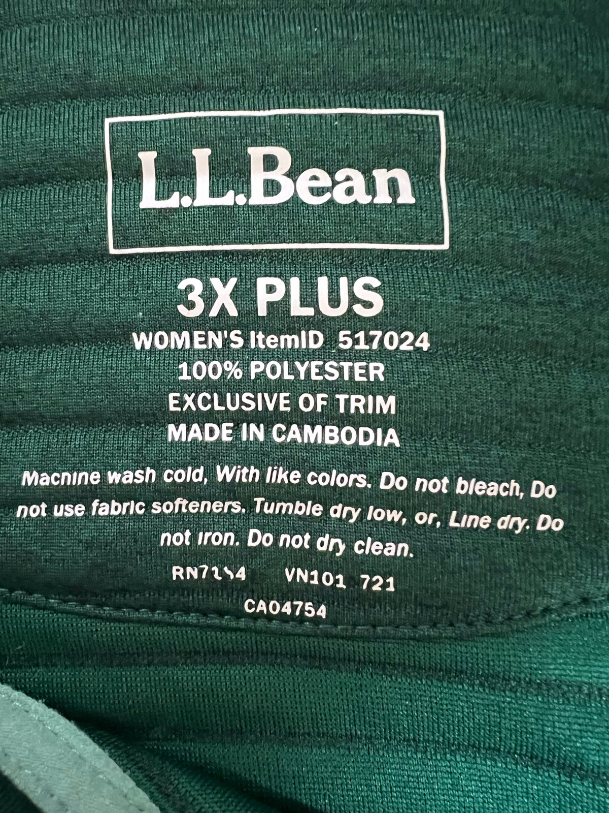 Size 3X L.L. Bean Green  Pullover
