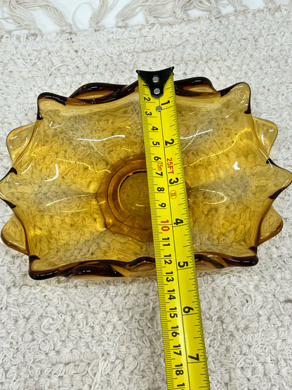 Viking glass MCM amber double crimp footed low bowl