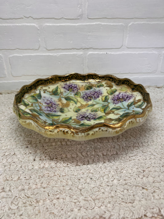Antique Nippon China Hand-Painted Hydrangeas Footed Serving Bowl