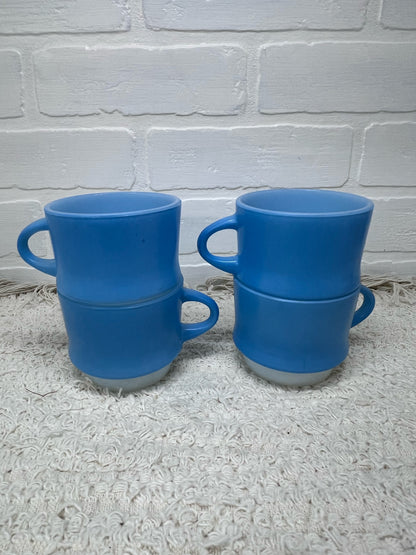 Fire King Mug Set - Blue four stackable mugs