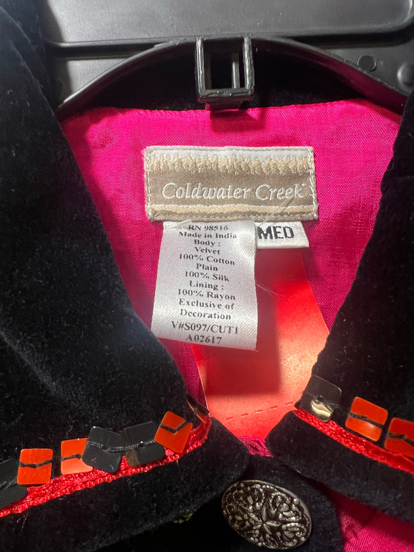 Size M Coldwater Creek Black Velvet & Silk Embellished Jacket