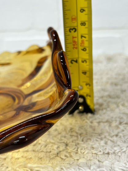 Viking glass MCM amber double crimp footed low bowl
