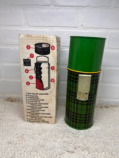Sportsman Tag-a-long Green Plaid Thermos Container