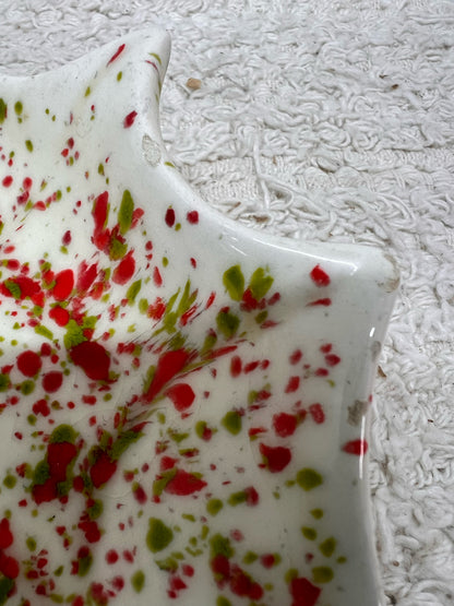 Vintage Ceramic Spatterware 1970's Holly Leaf Tray