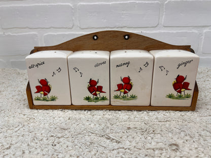 Ucagco Spice Jar Set - Singing Red Bird - Hard to Find