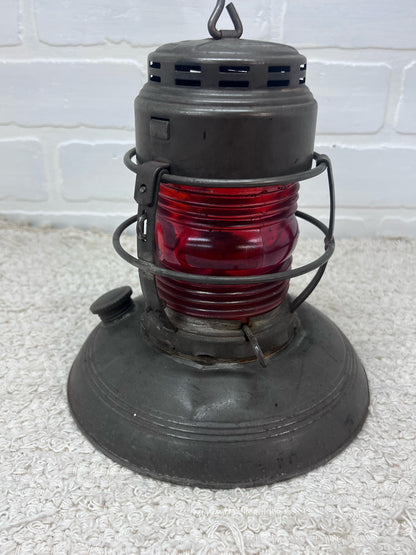 Embury Traffic Gard Kerosene Warning  Lantern Red Lens Circa 1940s