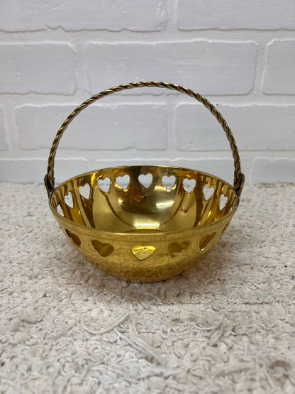 Vintage Brass Basket Bowl w/ Heart Cutouts