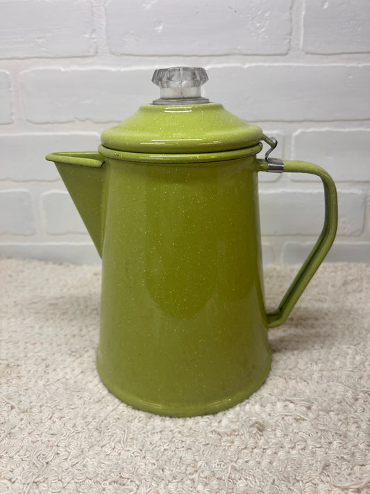 Vintage Green Speckled Enamelware Coffee Pot