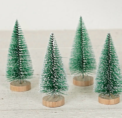 Set of Six Four-Inch Snowy Bottle Brush Trees