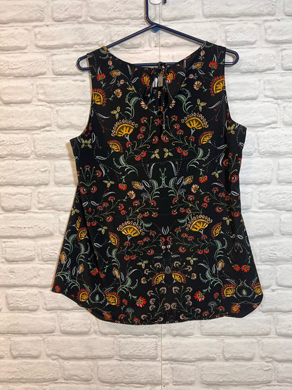 Size L CAbi Black Floral Tank Blouse
