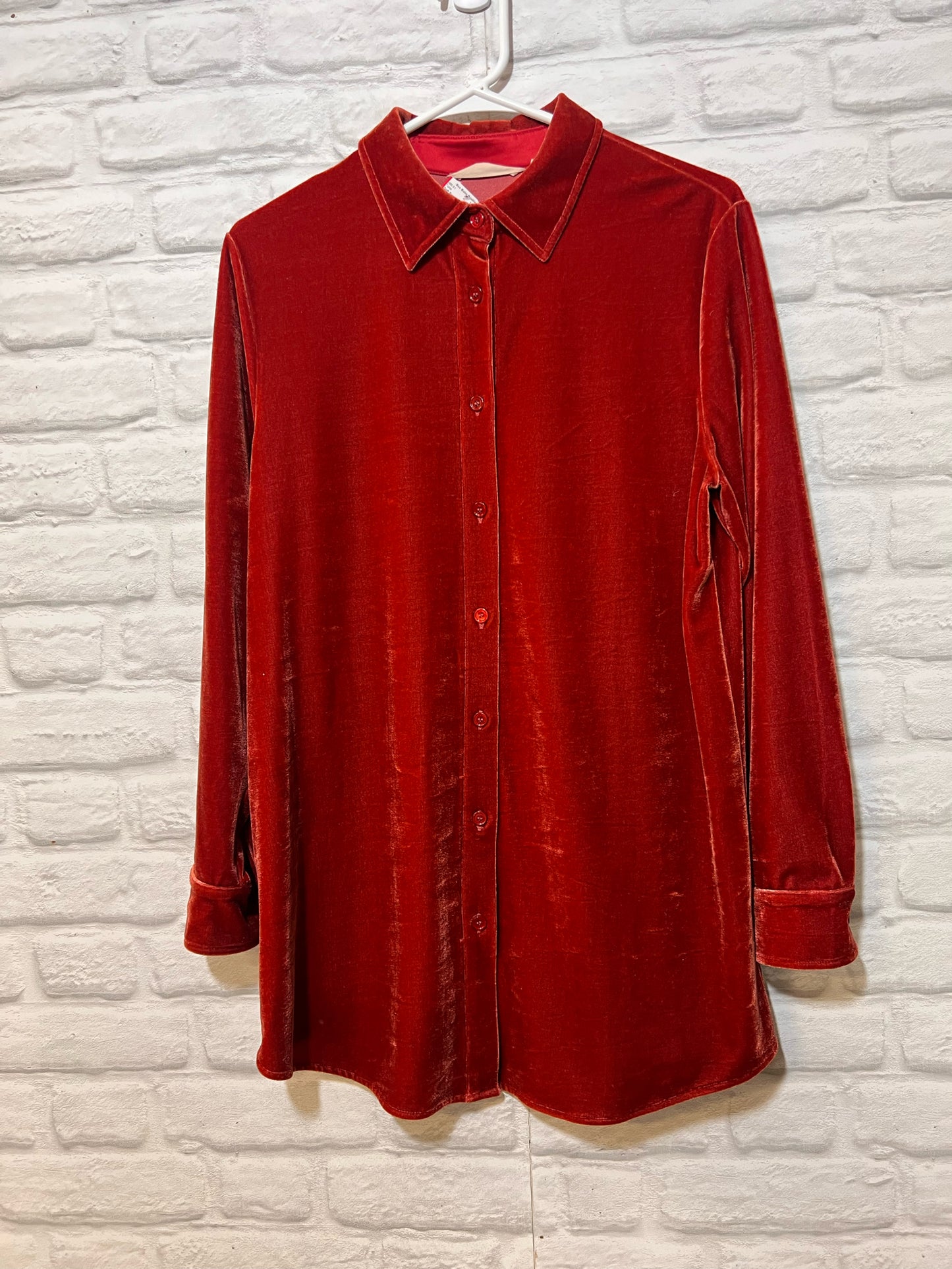 Size S Soft Surroundings Button Down Orange Velour Layering Tunic