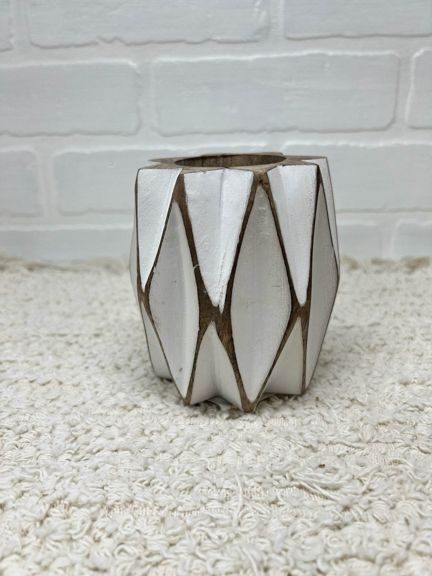 Geometric wood vase