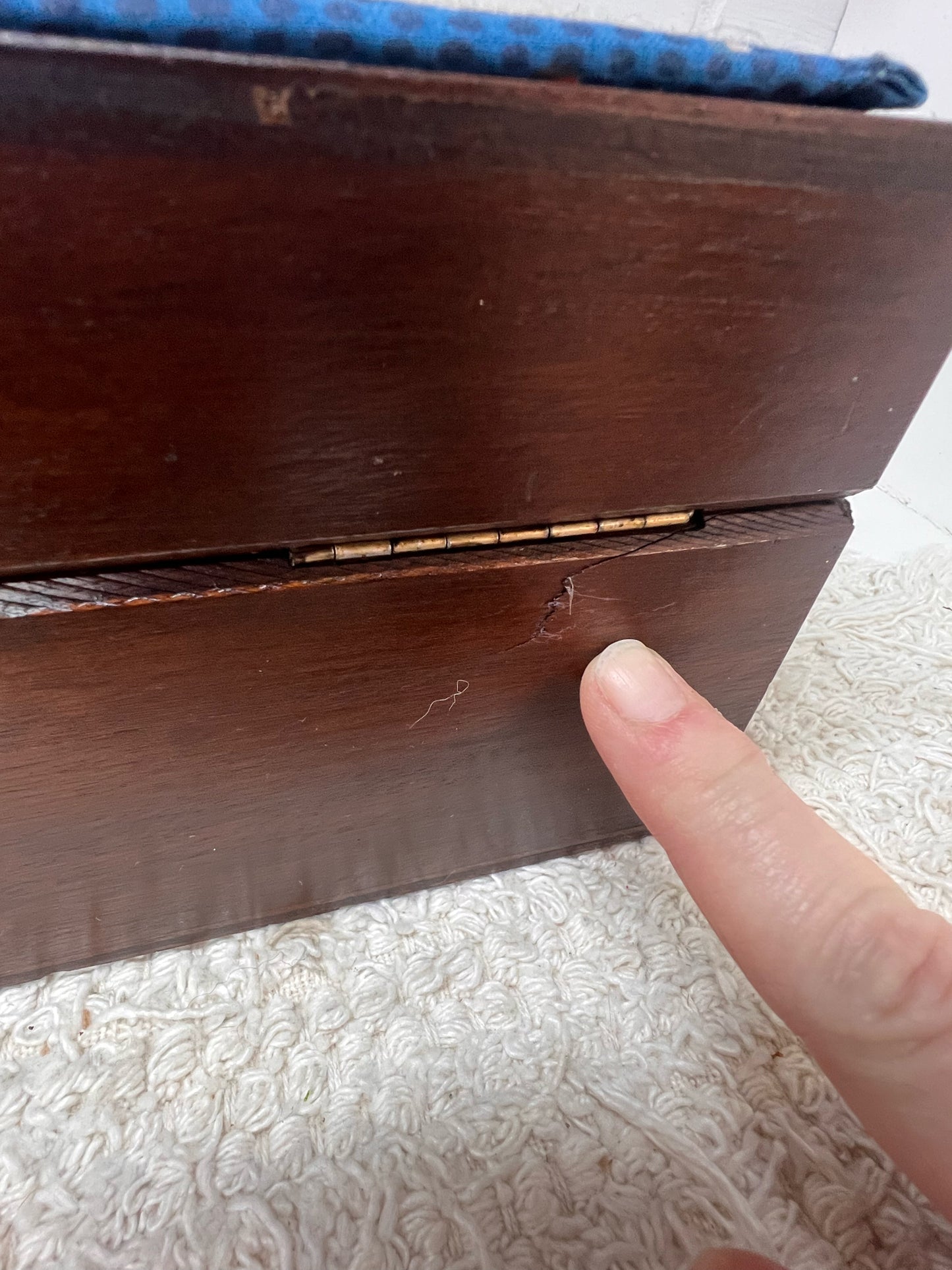 Vintage Custom Wood Sewing Box with Felt Top Bird/Floral Design