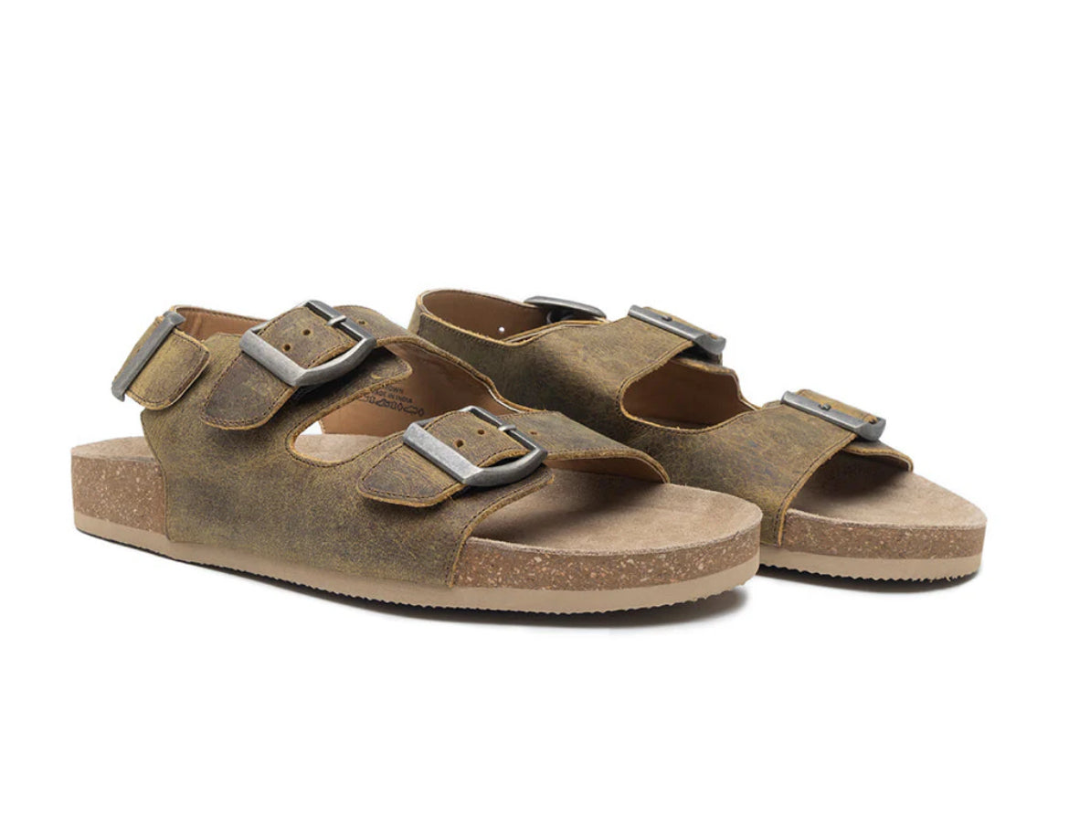 Mountain Path Distressed Brown Suede Leather Sandals by Myra Bag