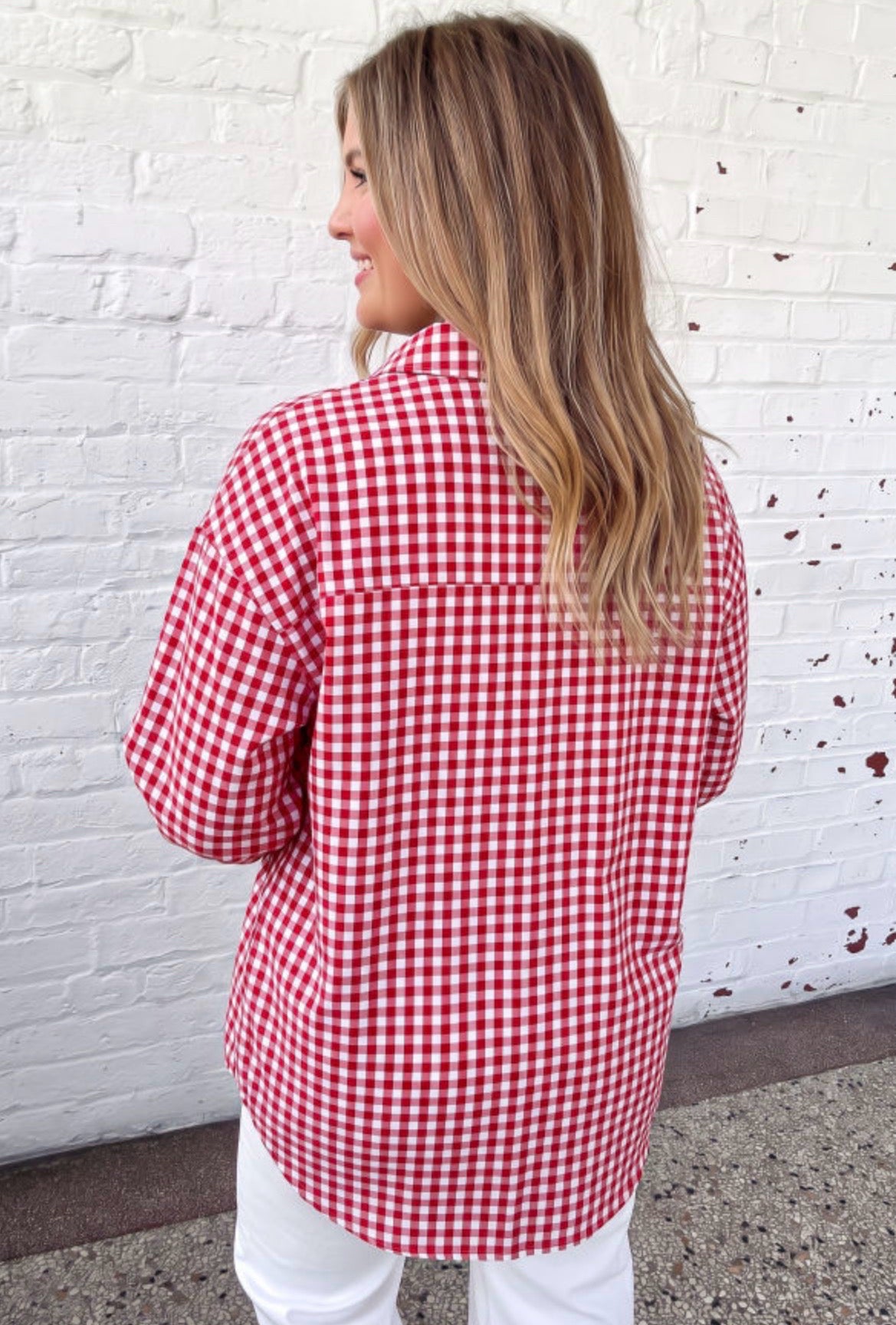 Red Plaid Button Down Tunic Top