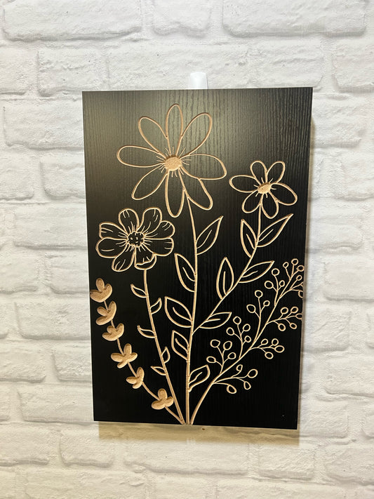 Black floral wood wall art