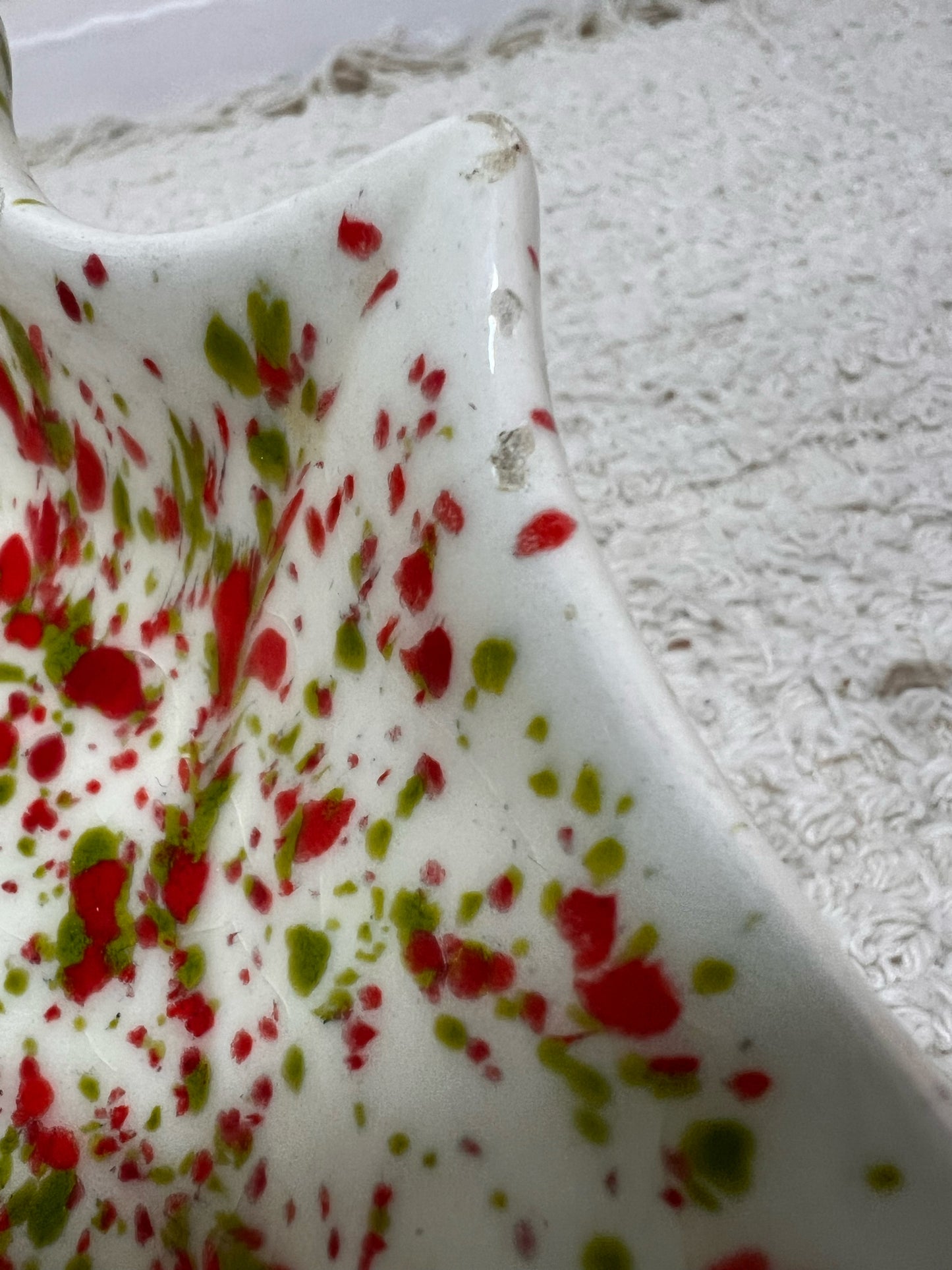 Vintage Ceramic Spatterware 1970's Holly Leaf Tray