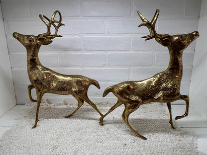 Vintage Pair of Brass Deer - Large