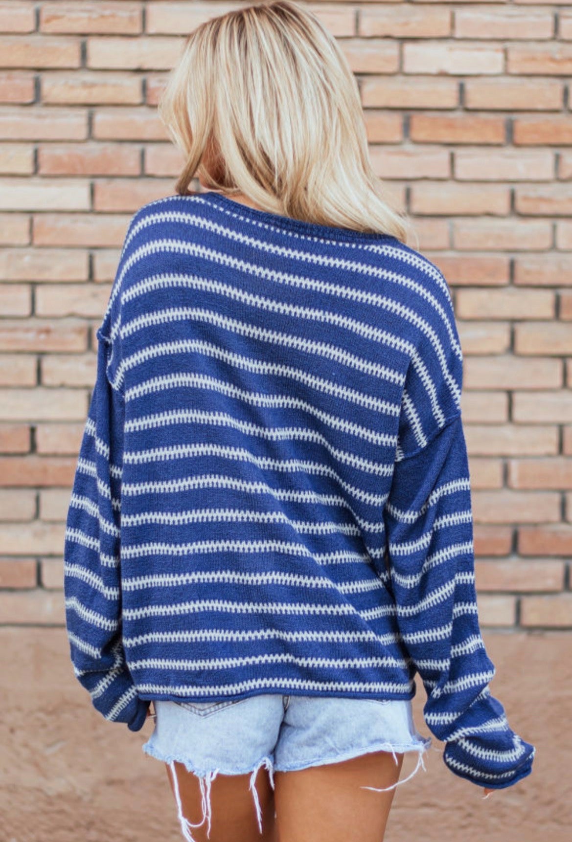Sky Blue Stripe Drop Shoulder Sweater