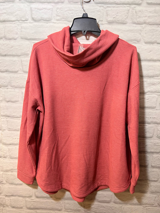 Size L Lou & Grey Pink Waffle Knit Cowl Neck Sweatshirt