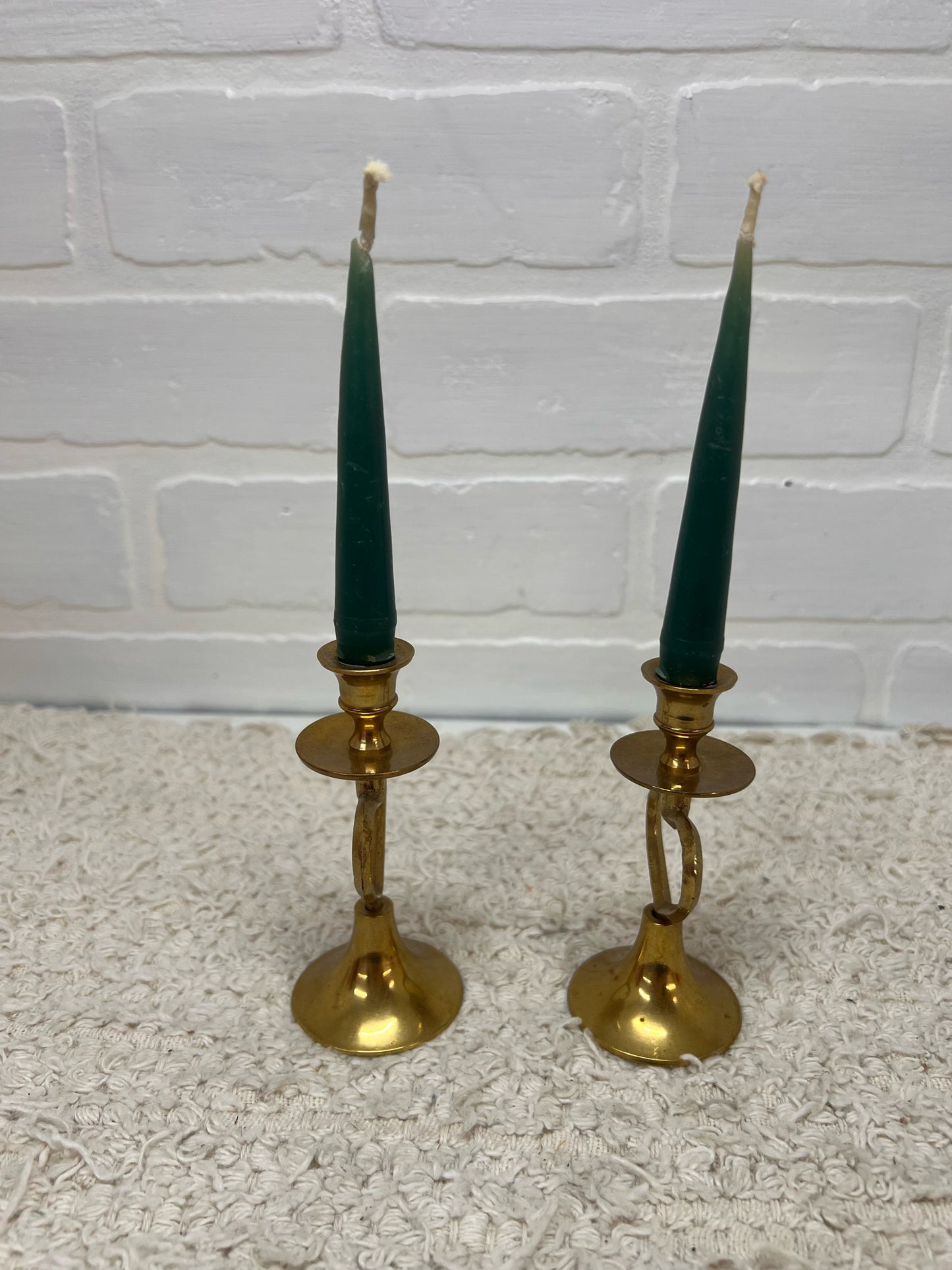 Set of 2 Small Brass Open Heart Design Candlestick Holders