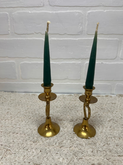 Set of 2 Small Brass Open Heart Design Candlestick Holders
