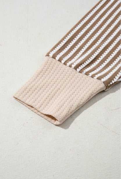 Khaki Stripe Textured Dolman Sleeve High Low Top Sizes 1X - 2X - 3X